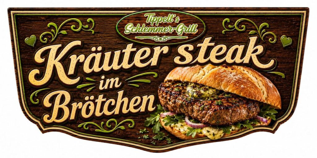 Schild Kräutersteak im Brötchen